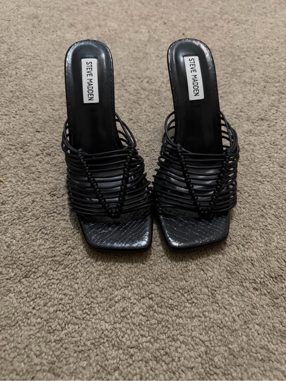 Steve Madden Black Strappy Square-Toe Mules